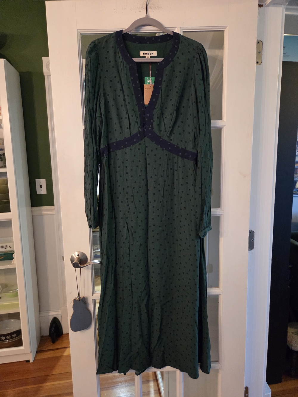 Boden Green Midi Dress with Navy Trim - Size 14R - Picture 3 of 9